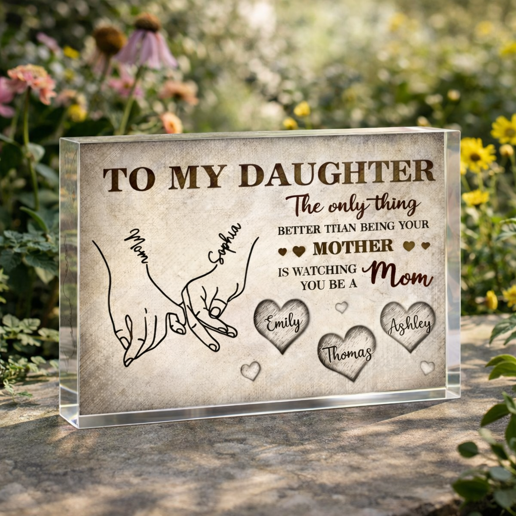 To My Daughter Mom And Daughter Holding Hands Custom Kids Names - Personalized Acrylic Block - Mother's Day Gift For Daughter