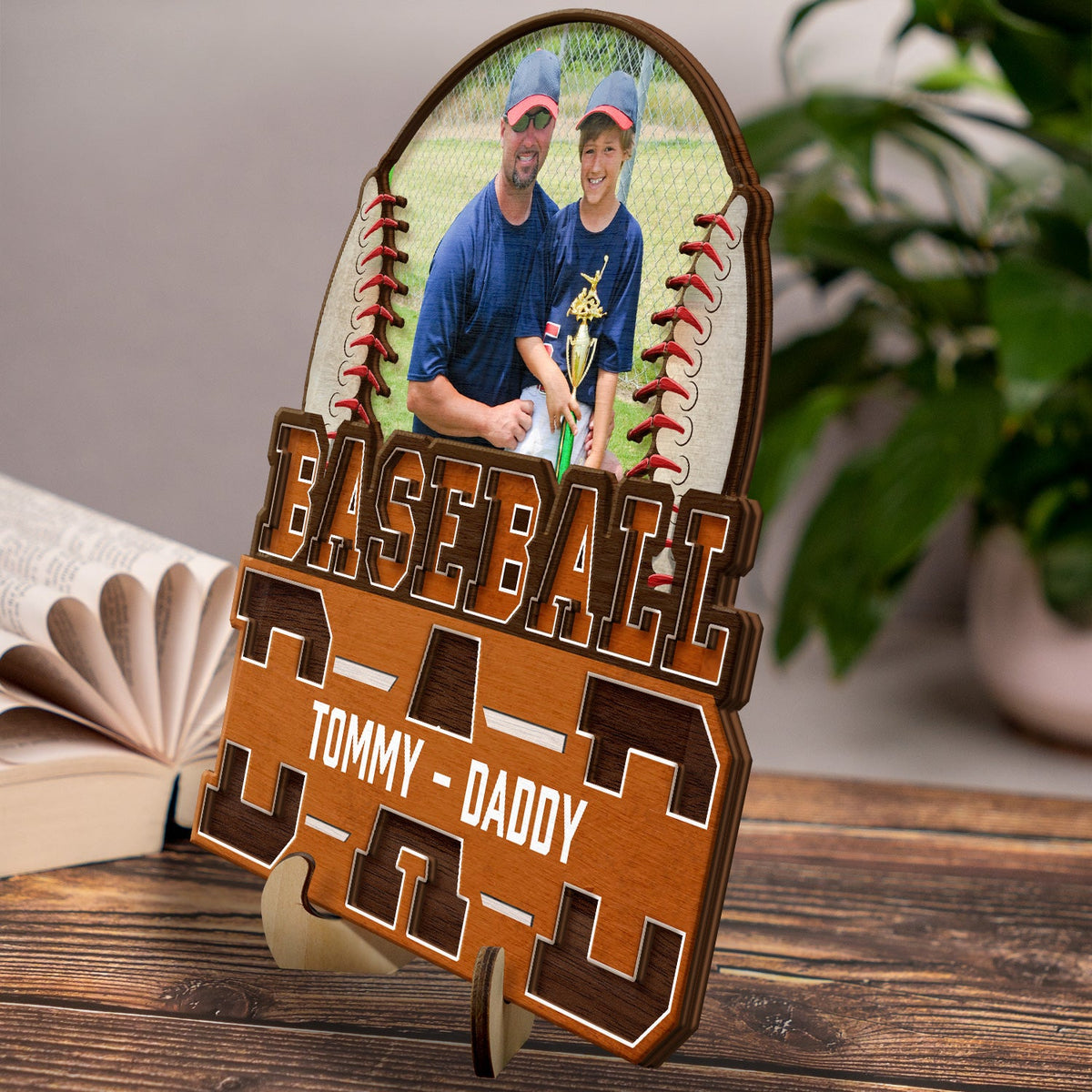 Custom Photo Baseball Dad We Love You - Personalized 2-Layered Wooden Plaque - Gift For Family, Father, Sport Fans
