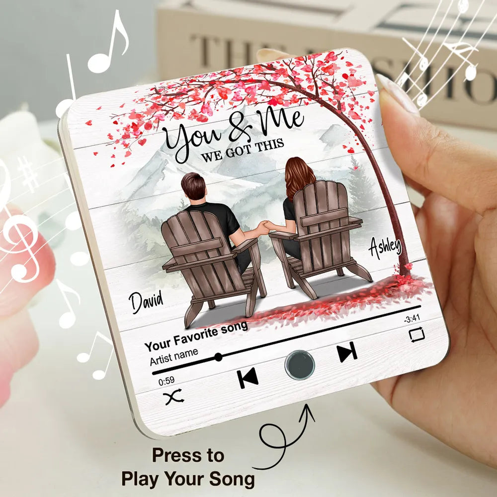 Romantic Mountain Landscape with Blossom Tree Sitting Couple - Personalized Music Magnet - Valentine's Day Gift For Couple
