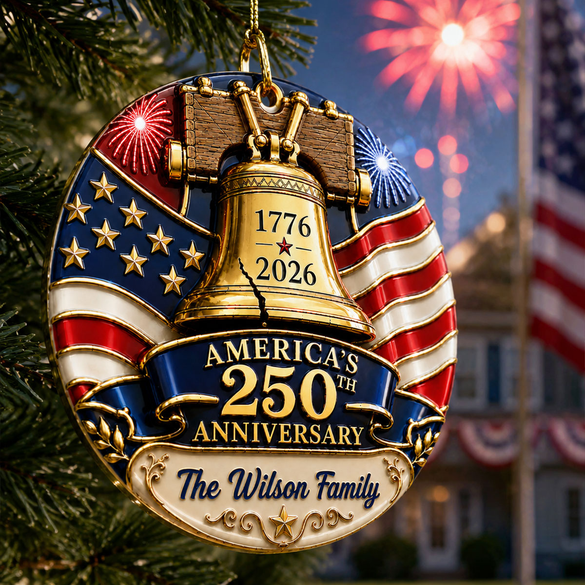America 250 Bell Family Christmas - Proud Family Ornament - Real 3D Raised Ornament