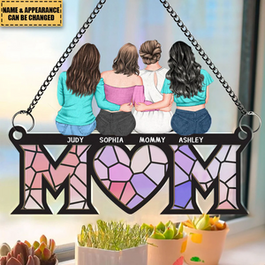 Mom & Daughters Forever Linked Together - Personalized Suncatcher Ornament - Gift For Mom, Mother's Day, Birthday Gift