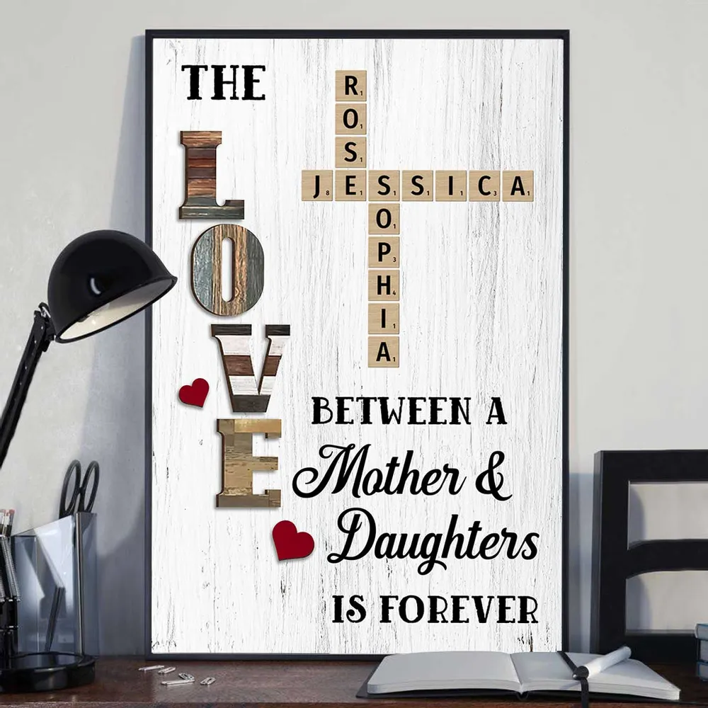 The Love Between A Mother & Daughters Is Forever - Personalized Canvas - Gift For Mom, Mother's Day, BirthDay Gift
