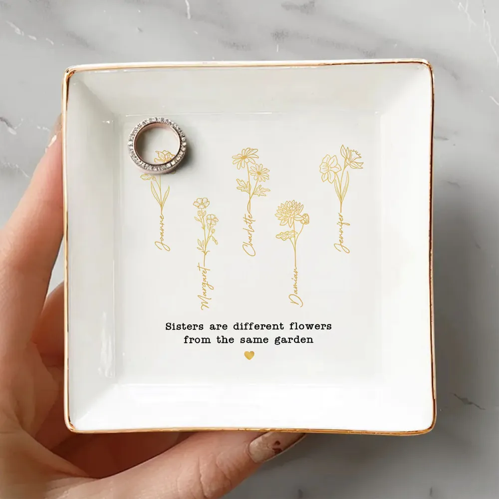 Friends Sisters Besties Birth Month Flowers - Personalized Jewelry Plate - Gift For Friends Sisters Besties
