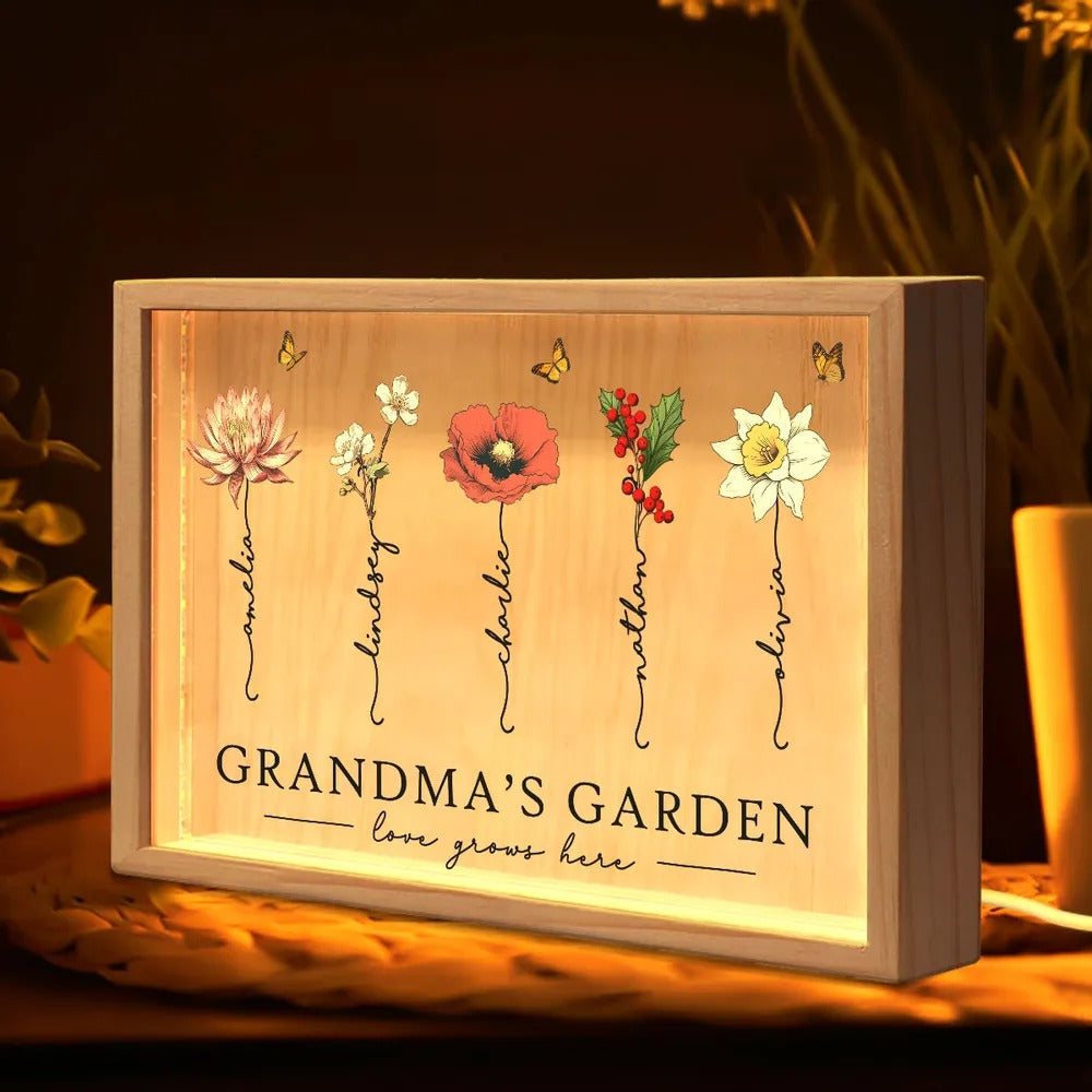 Grandma Mom's Love Grows Here - Personalized Light Frame - Gift For Grandma, Mommy, Mother's Day, Birthday Gift