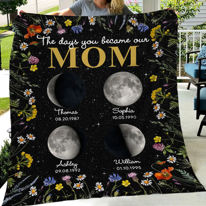 The Day You Became My Mom Custom Moon Phase - Personalized Blanket - Gift For Mom, Mother's Day, Birthday Gift