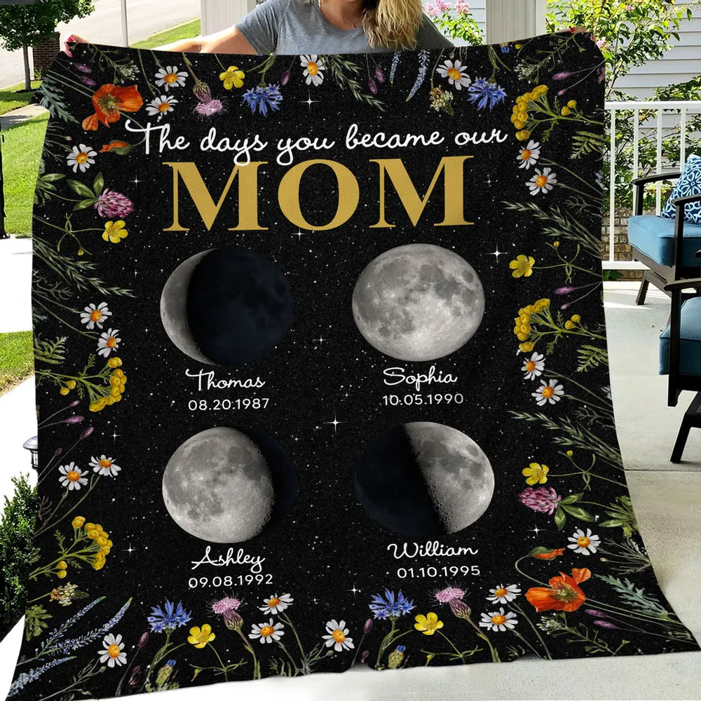 The Day You Became My Mom Custom Moon Phase - Personalized Blanket - Gift For Mom, Mother's Day, Birthday Gift