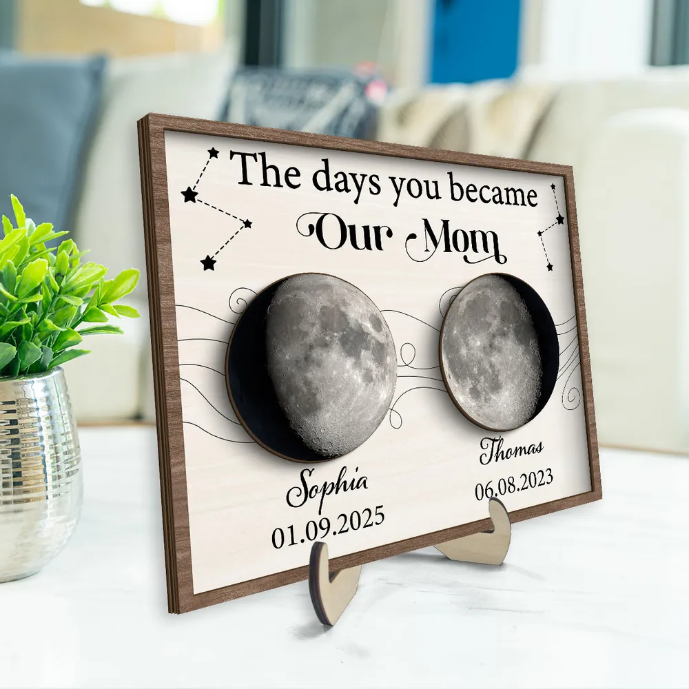 The Day You Became Mom - Personalized Layered Wooden Picture Frame - Gift For Mom, Mother's Day, Birthday Gift