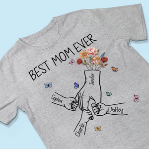 Best Mom Ever Kids Holding Mom's Hand Vintage Birth Month Flowers - Personalized Apparel - Gift For Mom, Mother's Day
