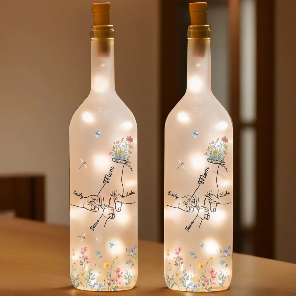 Mom & Kids Holding Hands - Personalized Bottle Lamp - Gift For Mom, Mother's Day, Birthday Gift