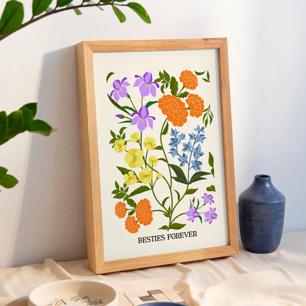 Custom Family Birth Flower Bouquet Artwork Minimalist - Personalized Canvas - Gift For Mom, Gift For Grandma, Mother's Day Gifts