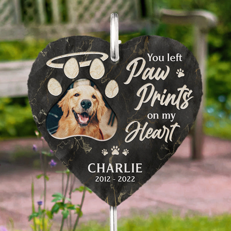 You Left A Paw Print On My Heart Memorial Dog Photo - Personalized Slate Plaque - Memorial Gift For Pet Owner