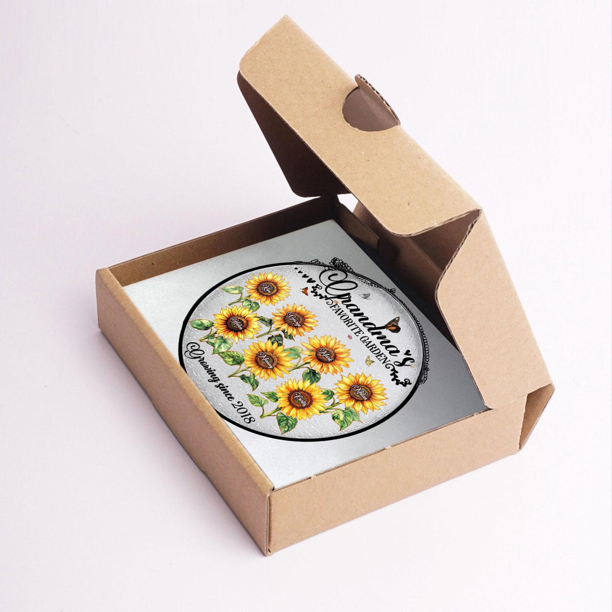 Grandma's Favorite Sunflowers - Personalized Stained Glass Suncatcher - Gift For Grandma, Mother's Day Gift