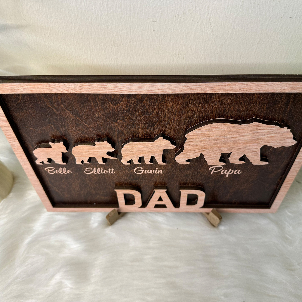 Personalized Papa Bear Sign with Kids Names, Engraved Wood, Custom Gifts For Dad From Daughter, Son, Dad's Children names Sign, Family Sign