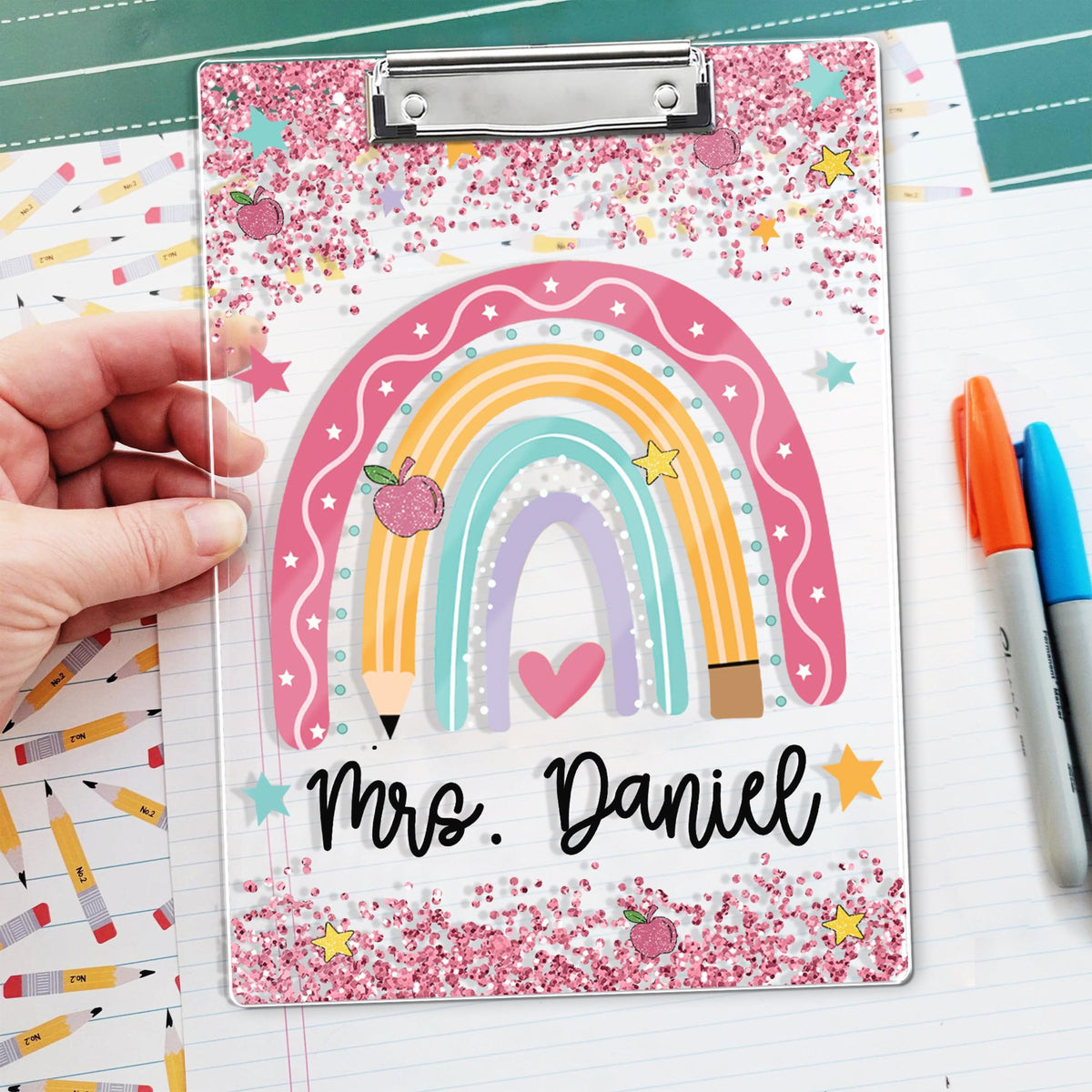 Personalized Teacher Appreciation Gifts, Custom Rainbow Teacher Clipboard, Teacher Name Clipboard, Back To School, End Of Year School Gift