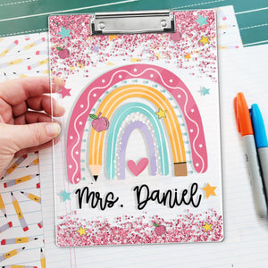 Personalized Teacher Appreciation Gifts, Custom Rainbow Teacher Clipboard, Teacher Name Clipboard, Back To School, End Of Year School Gift