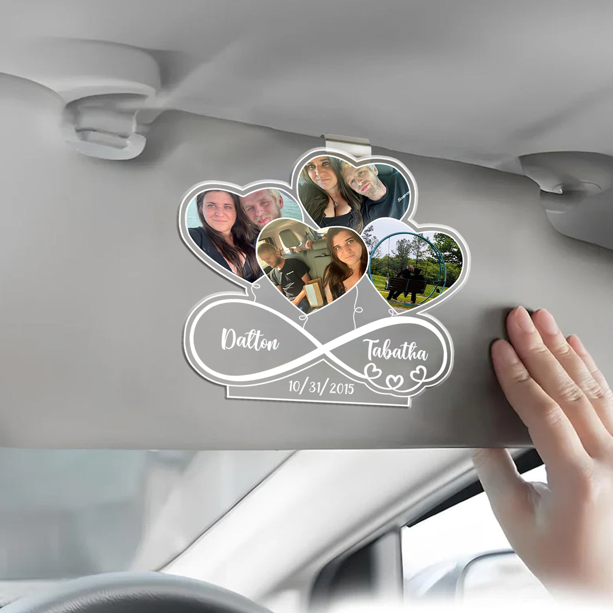 Infinity Love Heart Balloons Custom Photo - Personalized Car Visor Clip - Gift For Couple