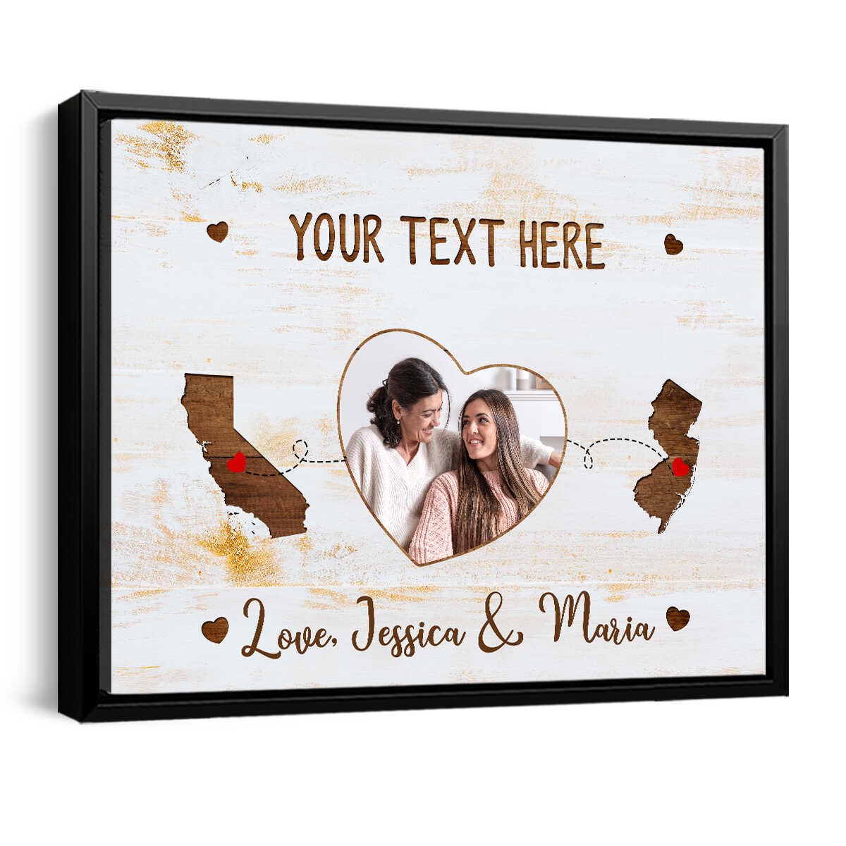 Love Between Mother & Daughter Knows no Distance Wooden Pattern - Personalized Cancas - Gift For Mother, Daughter, Long Distance Gift