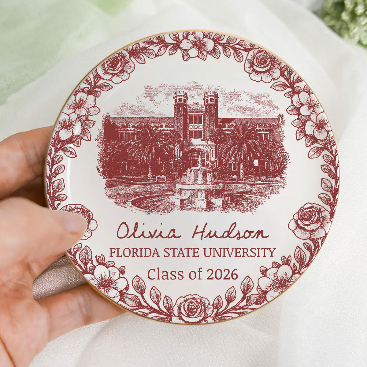 Vintage Toile Graduation Keepsake - Personalized Jewelry Dish