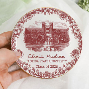 Vintage Toile Graduation Keepsake - Personalized Jewelry Dish