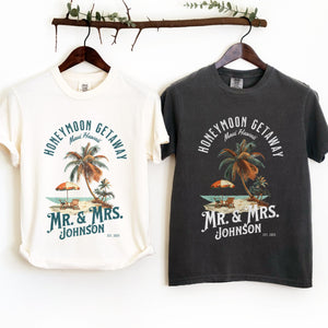 Funny Custom Honeymoon Mr. & Mrs. Shirts - Personalized Beach Honeymoon Tees - Maui Hawaii or Your Dream Destination