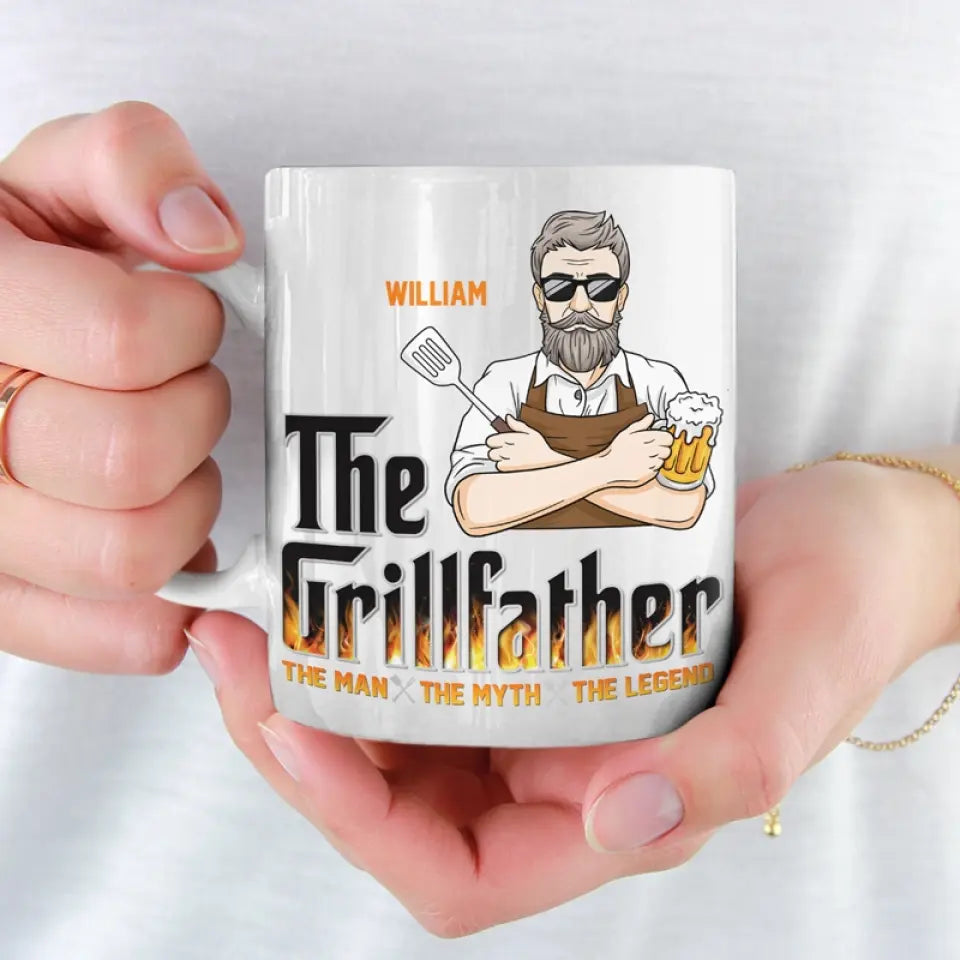 The Man, The Myth, The Grillfather - Personalized Mug - Gift For Dad, Father's Day, Birthday Gift