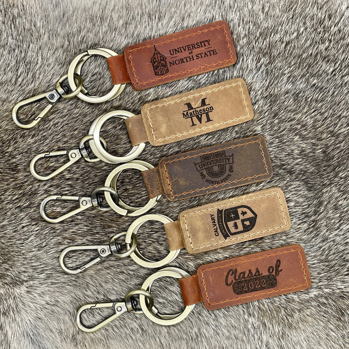 GRADUATION GIFTS, University Keychain, College Collegiate Sport Team Key Fob, Any University or College logo, Laser Engraved Leather