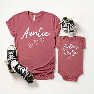 Personalized Auntie and Bestie Matching Shirt, Gift for Aunt Uncle Nephew and Niece, Custom Names Family Gift Set