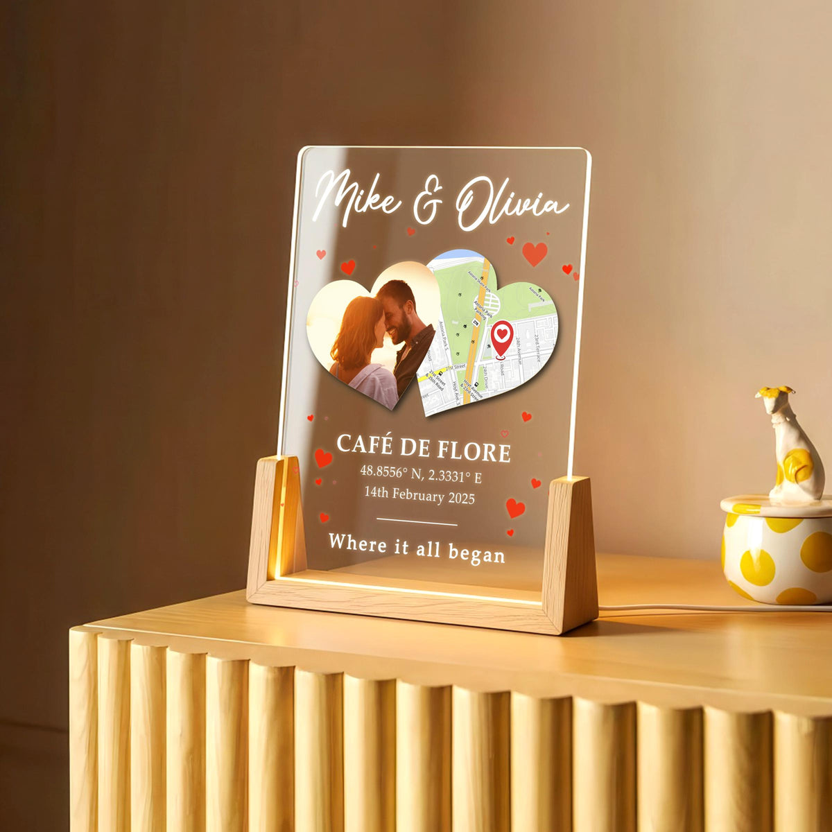 Personalized Engagement Map Light with Photo, Custom Location Couple Gift, Anniversary Gift, Valentine's Day Gift