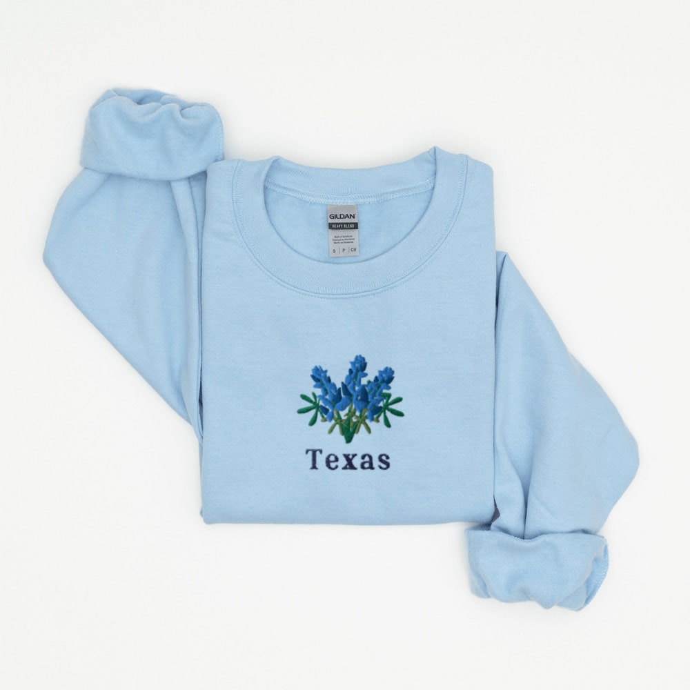 Texas Bluebonnets Sweatshirt, Embroidered Texas Shirt, Texas Crewneck Sweater, Embroidered Bluebonnets Shirt, Texas Bluebonnets