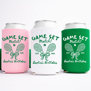 Birthday Tennis Party Can Cooler, Game Set Match Can Sleeve, 21st 30th 40th 50th 60th Birthday Party Favor, Tennis Birthday Gift For Her