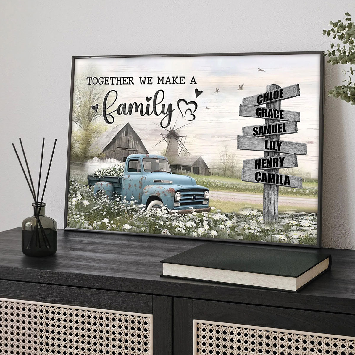 Family Farm House Old Truck - Personalized Poster Canvas