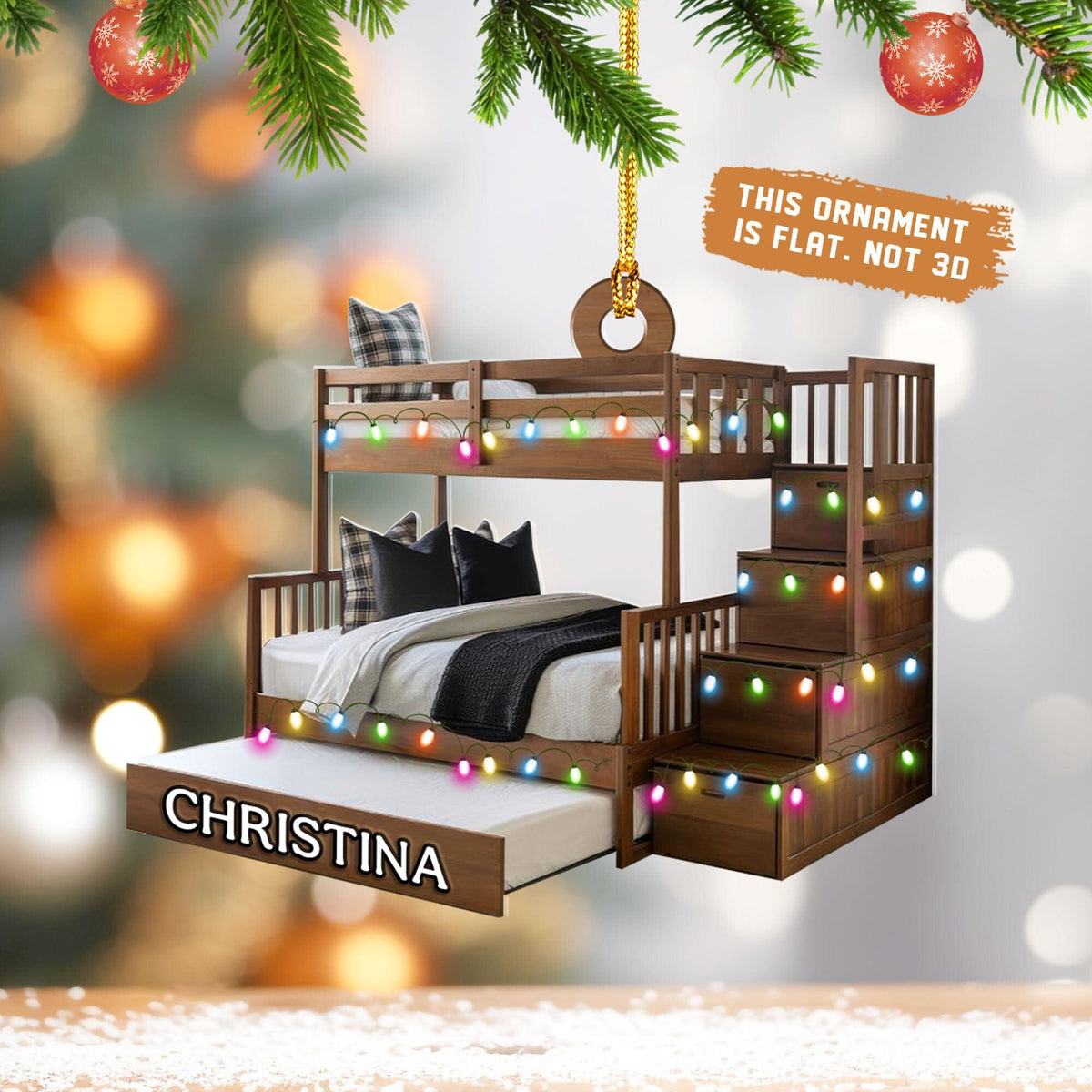 Personalized 2D Bunk Bed Ornament, Twin Over Twin Christmas Decor, Gift For Twins