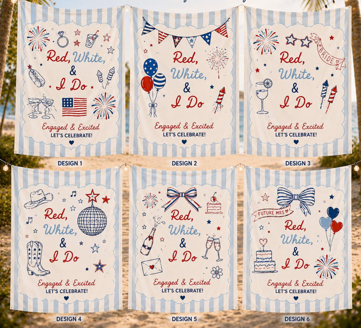 Red White and I Do Engagement Party Banner, Custom Coquette Bow Bridal Shower Backdrop, Patriotic 4th of July Couples Shower Decor, Tapestry