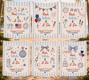 Red White and I Do Engagement Party Banner, Custom Coquette Bow Bridal Shower Backdrop, Patriotic 4th of July Couples Shower Decor, Tapestry