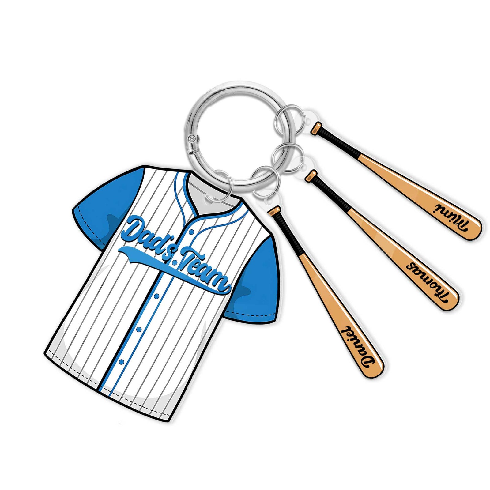 Dad's Team Baseball Keychain Personalized Gift with Kids' Names on Bats, Custom Father s Day Keyring for Baseball Lover Dad