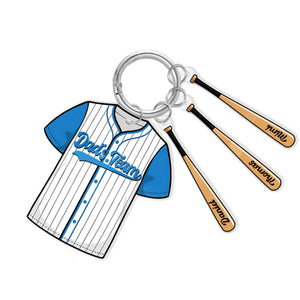 Dad's Team Baseball Keychain Personalized Gift with Kids' Names on Bats, Custom Father s Day Keyring for Baseball Lover Dad