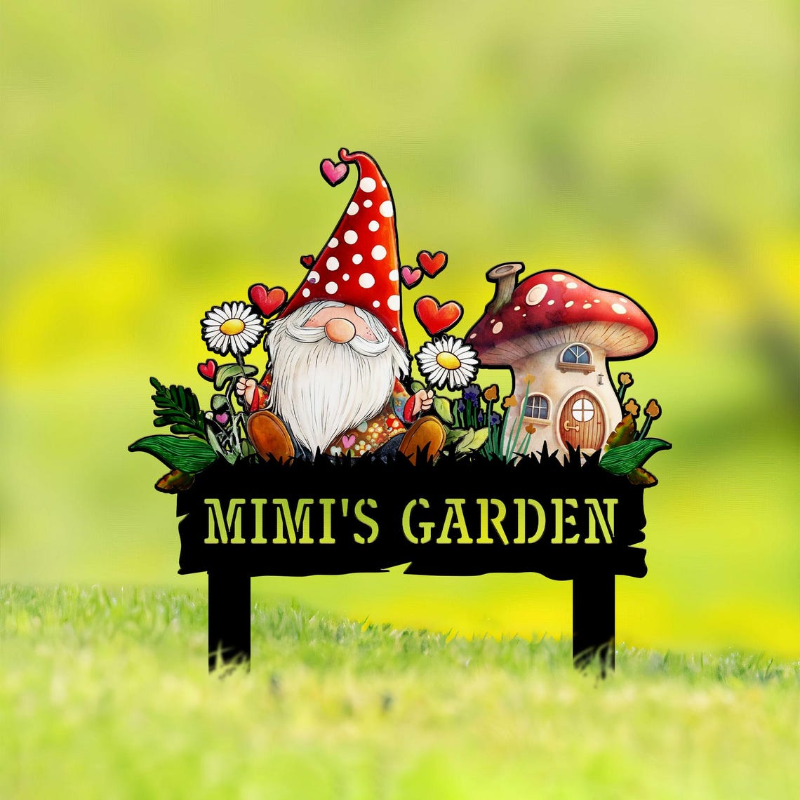 Custom Garden Gnome Yard Stake, Mother's Day Gnome Gifts, Mushroom Yard Art, Gift for Mimi Grandma, Outdoor Lawn Decor, Nana's Blessings