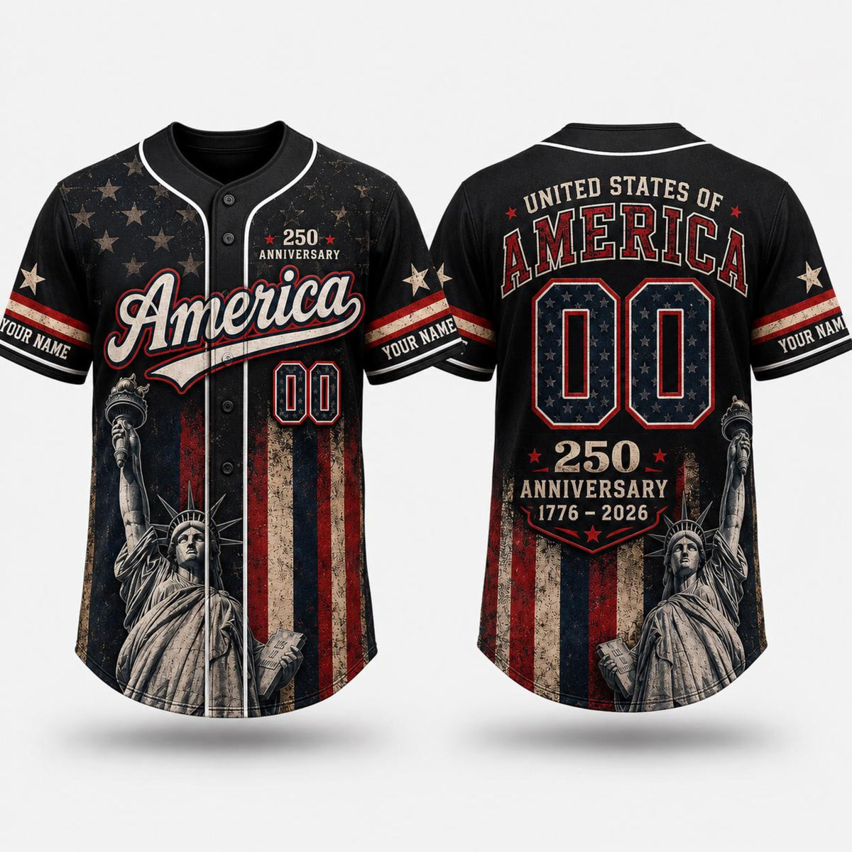 Personalized America 250 Baseball Jersey, Custom Name USA 250th Anniversary Shirt, 1776 2026 Patriotic Jersey, 4th of July Gift