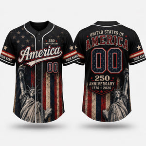 Personalized America 250 Baseball Jersey, Custom Name USA 250th Anniversary Shirt, 1776 2026 Patriotic Jersey, 4th of July Gift