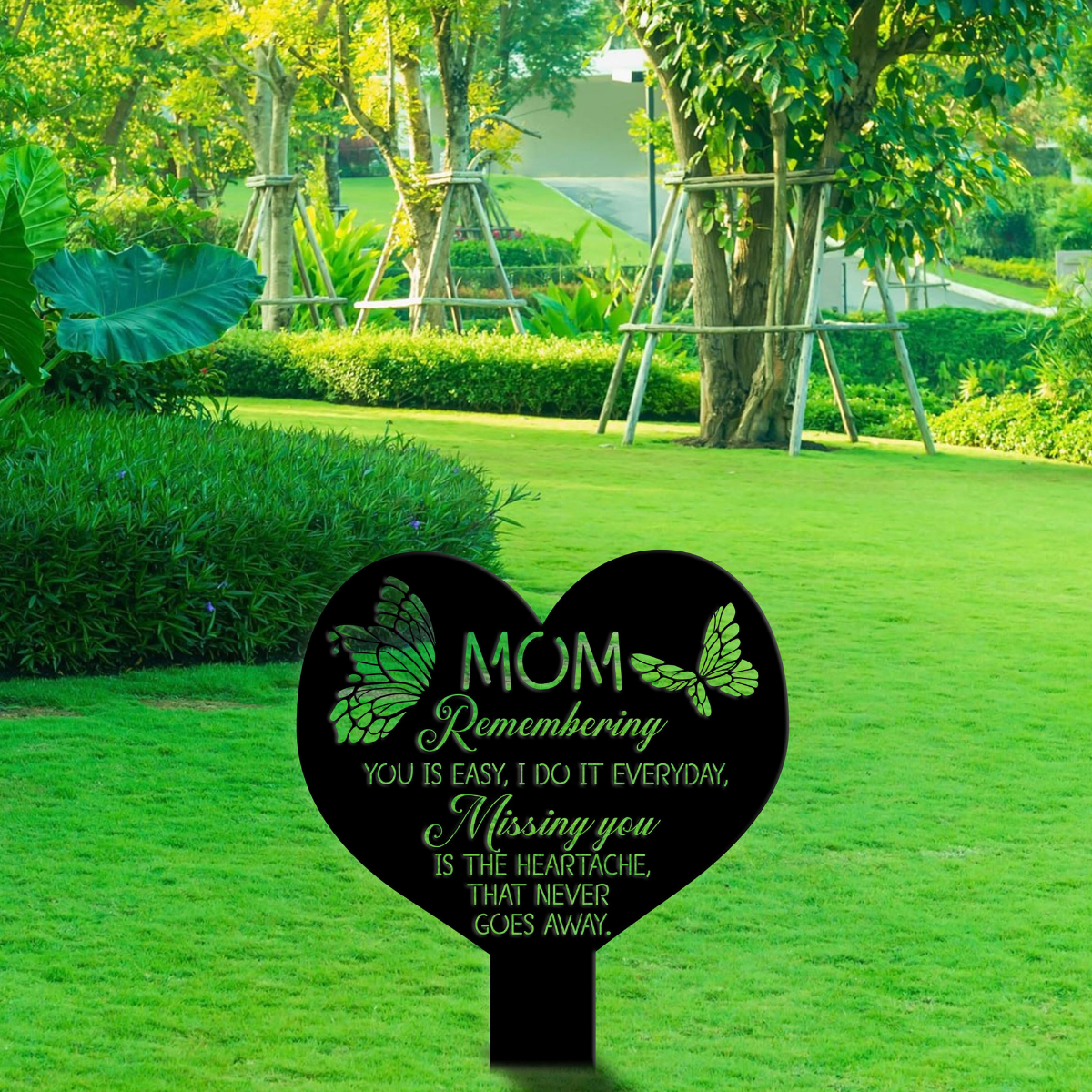 Personalized Mom Heart With Butterfly Memorial Stake, Metal Stake, Sympathy Sign, Grave Marker, Remembrance Stake, Garden Decor, Mom Loss