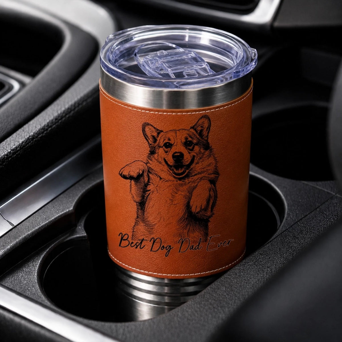 Best Dog Dad Ever - Personalized Leather Tumbler - Gift For Dog Lover, Dog Owner, Father's Day Gift