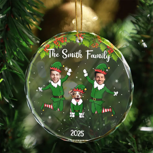 Custom Photo Playful Elves - Personalized Crystal Ornament - Christmas Gift For Family