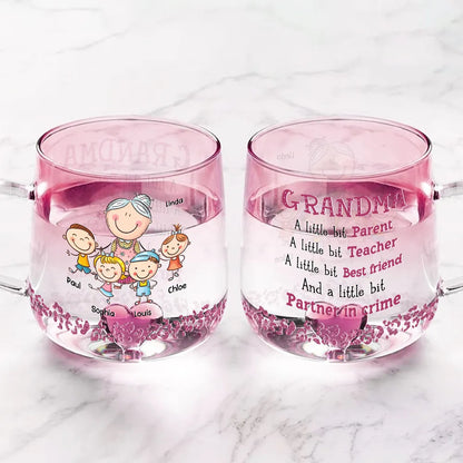 Grandma A Little Bit Of Everything - Personalized Gradient Glass Mug - Gift For Grandma, Mother's Day Gift