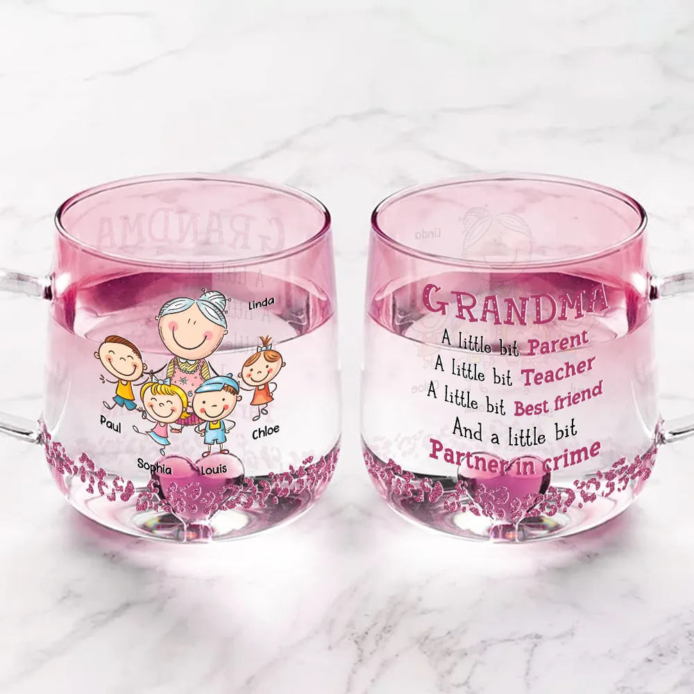 Grandma A Little Bit Of Everything - Personalized Gradient Glass Mug - Gift For Grandma, Mother's Day Gift