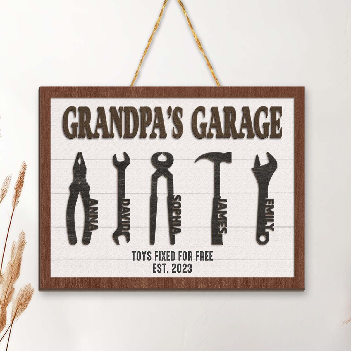 Personalized Grandpa's Garage with Kids Name Wooden Sign, Custom Garage Signs, Papa's Garage Wood Plaque, Workshop Sign, Father's Day Gift