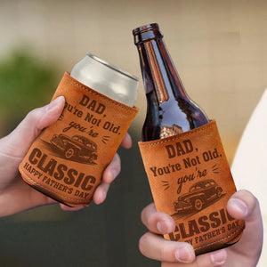 Dad You're Classic - Personalized Leather Can Cooler - Gift For Dad, Grandpa, Father's Day Gift