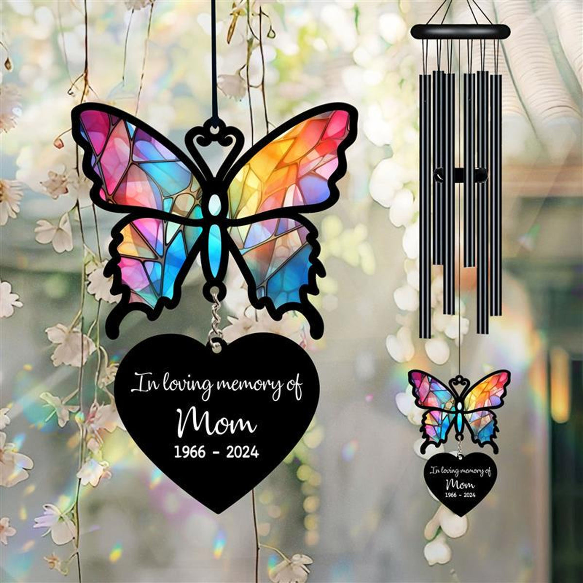 Personalized Memorial Wind Chime, Butterfly Wind Chime, Butterfly Suncatcher Wind Chime, In Loving Memory, Family Gift, Love Family