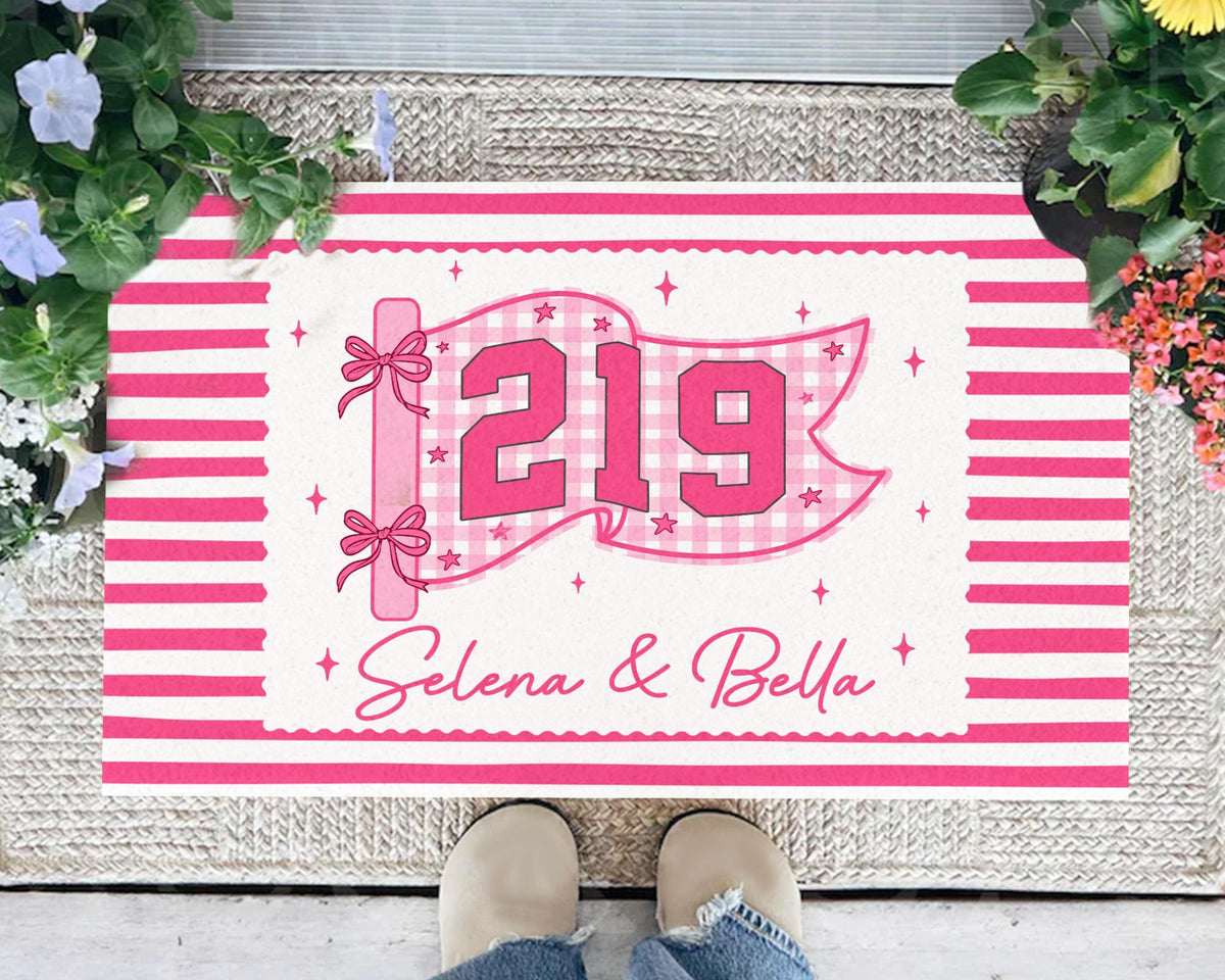 Personalized Striped Dorm Doormat: Girls Dorm Decor, College Apartment Decor, Welcome To Our Dorm, Housewarming Gift, Student Gift