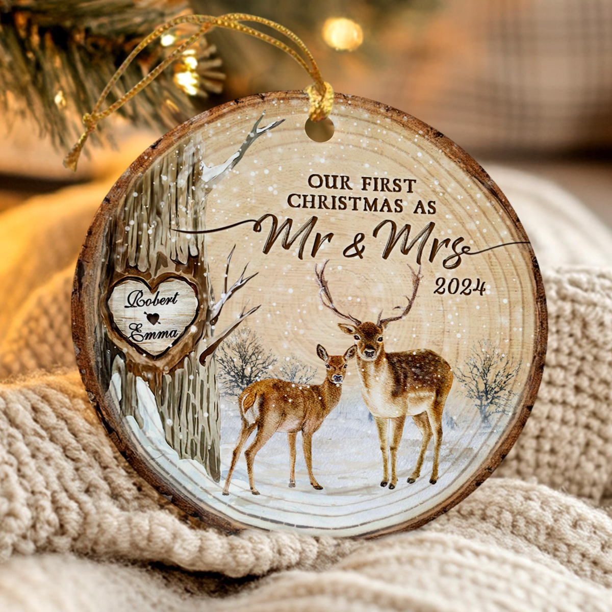 Personalized First Christmas Married Ornament, Our First Christmas As Mr & Mrs Deer Couple, Mr and Mrs Ornament, Wedding Ornament, Newlywed Gift