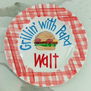Grillin with Daddy Personalized Ceramic Plate, Custom BBQ Ceramic Cheesburger Plate with Kids Names for Father s Day Gift